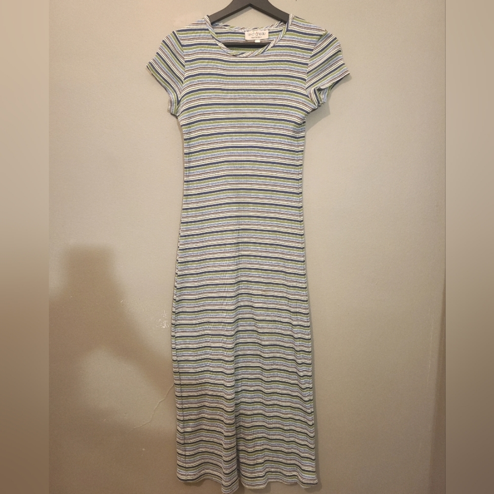 Vintage 90s Le Chateau striped ribbed maxi dress.